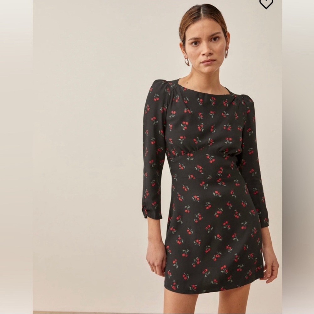 Reformation Tamra cherry print mini dress with tie waist. Worn once.